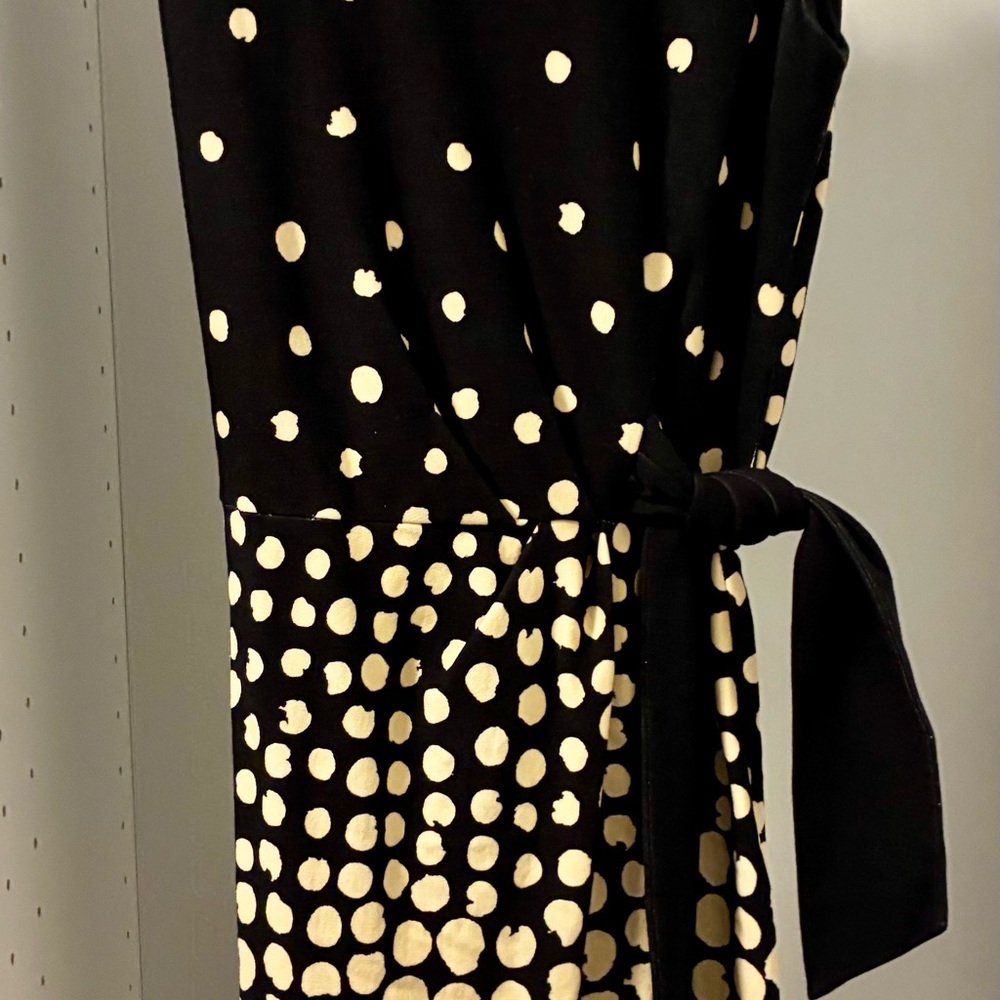 Tahari ASL Black and White Polka Dot Midi Dress